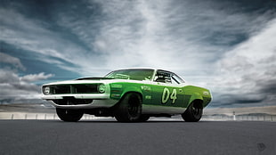classic green sport coupe, car, vehicle, green cars