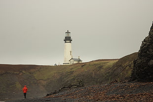white lighthouse, Oregon, coast, west coast, lighthouse HD wallpaper