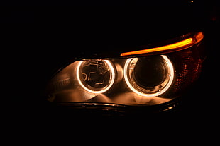 lit car headlight