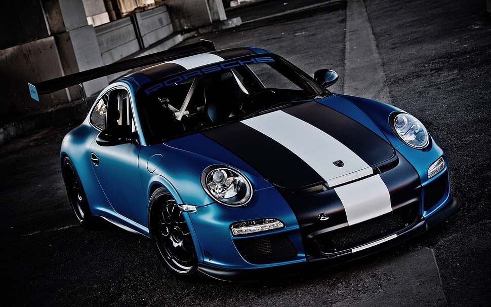 blue and white coupe, Porsche, car, supercars HD wallpaper