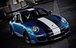 blue and white coupe, Porsche, car, supercars