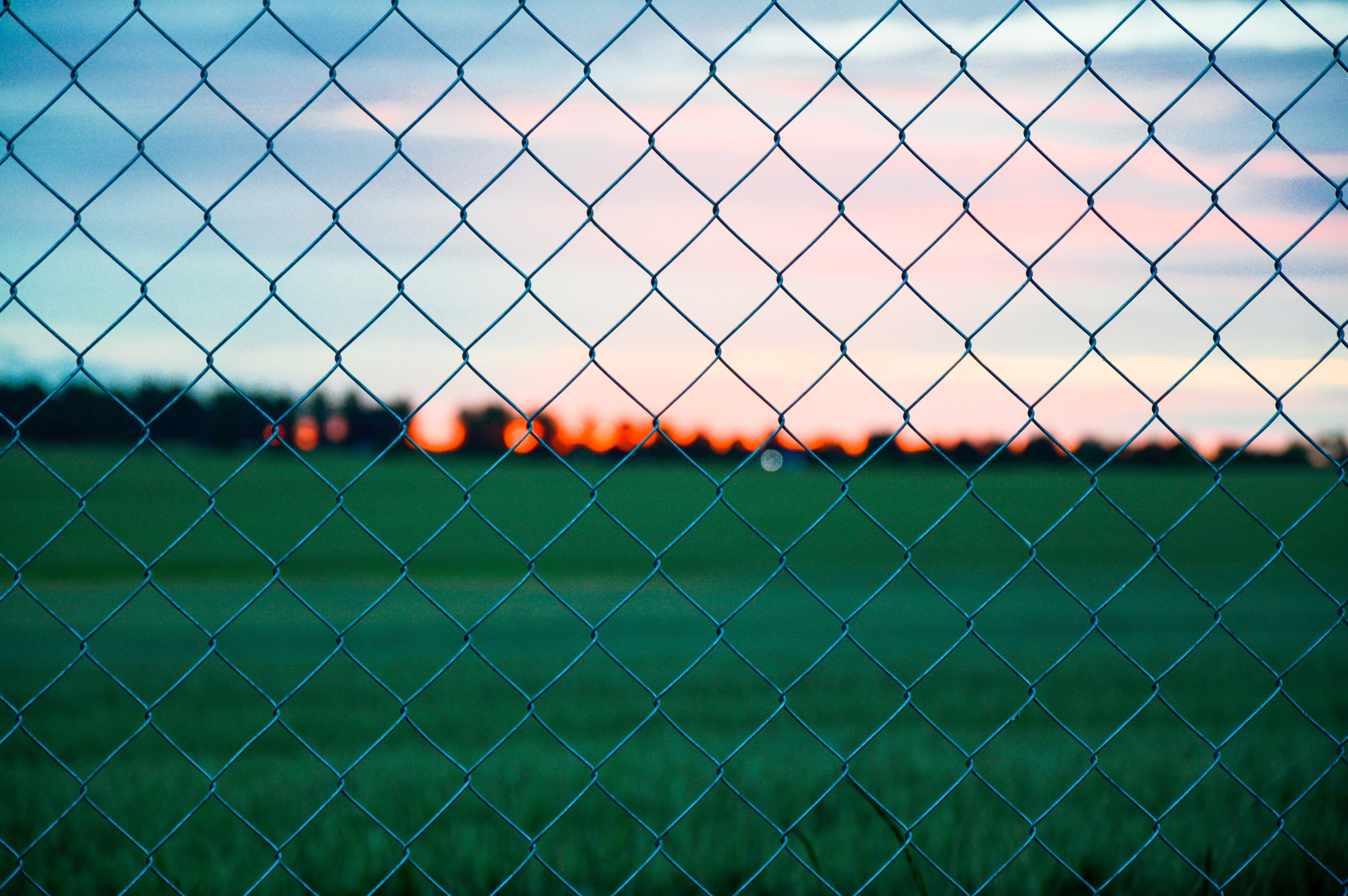 focus photography of chain link fence