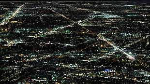 aerial view of cityscape, aerial view, lights, night, cityscape HD wallpaper