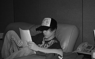 Justin Beiber in grayscale photo