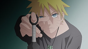 Naruto holding grey and black tool HD wallpaper