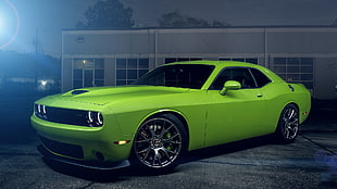 green Ford Mustang coupe, car, Dodge Challenger SRT, Dodge HD wallpaper