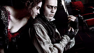men's gray shirt, movies, Johnny Depp, Sweeney Todd: The Demon Barber of Fleet Street, Helena Bonham Carter