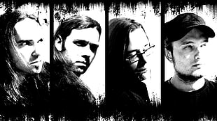grayscale photo of four men collage