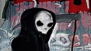 The Reaper painting, artwork, Grim Reaper, skull, graffiti