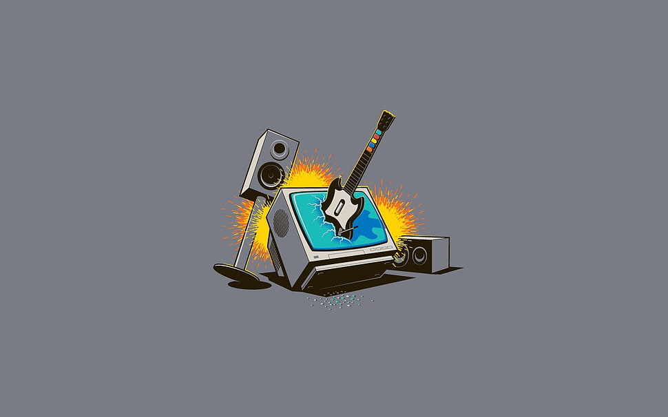 two gray speakers digital illustration, threadless, simple, minimalism, humor HD wallpaper