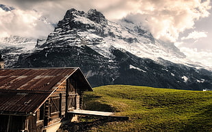 brown wooden house, nature, landscape, mountains, cabin