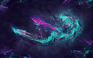 purple, green, and black abstract painting HD wallpaper