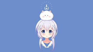 white puppy on female white-haired anime character's head, Kafuu Chino, Gochuumon wa Usagi Desu ka, Tippy ( gochuumon wa usagi desu ka ? )