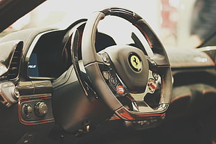 black and gray steering wheel, Ferrari, car, car interior