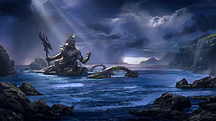 Zeus illustration, video games, Poseidon, sea, God of War HD wallpaper