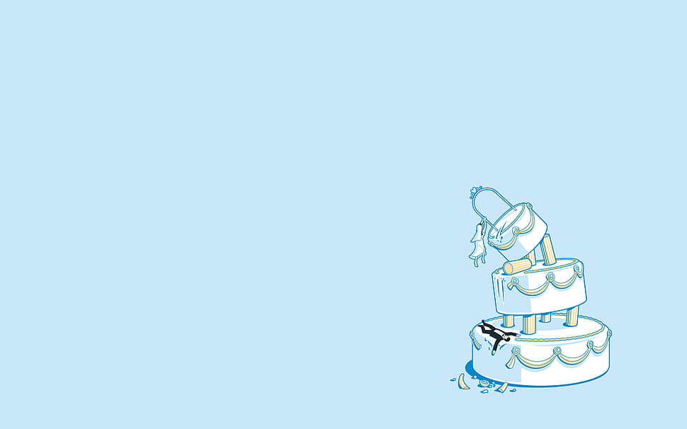 3-tier fondant cake clip-art, threadless, cake, just married, simple HD wallpaper