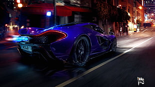 blue sports coupe, car, McLaren P1