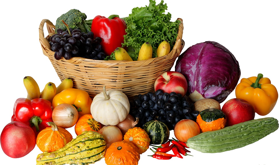 assorted vegetable with brown wicker basket HD wallpaper