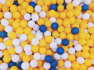 yellow, blue, and white ball lot