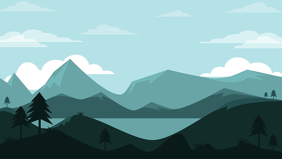mountains and trees digital wallpaper HD wallpaper