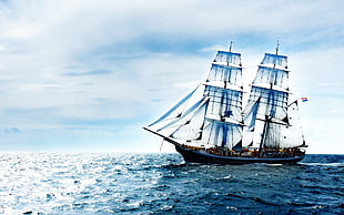 gray and brown sailing ship, nature, sea, old ship, vehicle