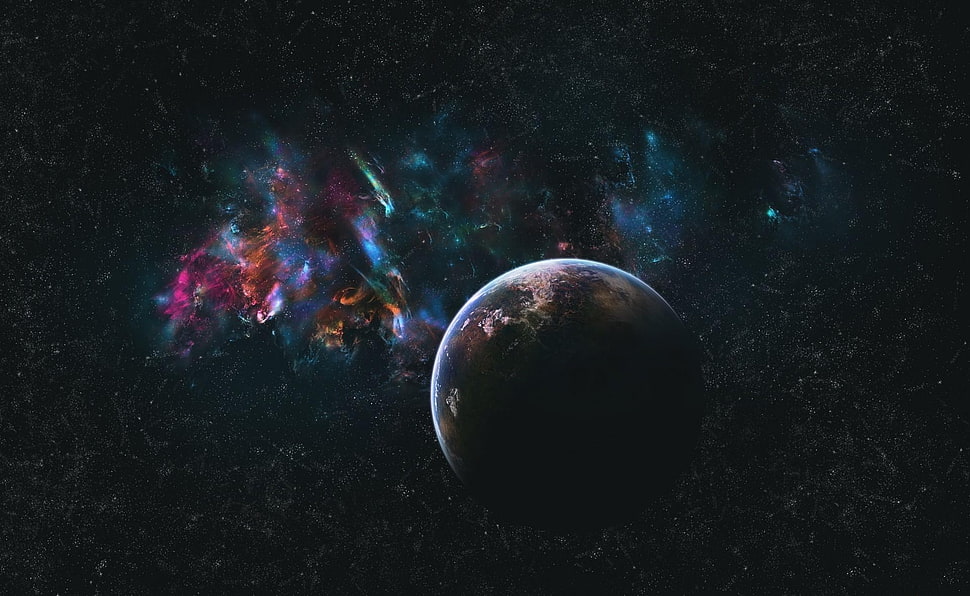 black planet in galaxy poster HD wallpaper