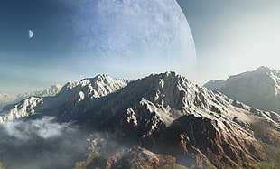 brown mountain, space, planet, landscape HD wallpaper