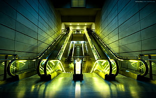 black escalator, subway, symmetry HD wallpaper