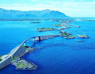 bridge between body of water, landscape, sea, bridge, architecture HD wallpaper