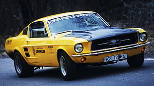 yellow Ford Mustang sports coupe