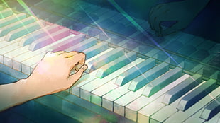 anime character playing piano digital wallpaper