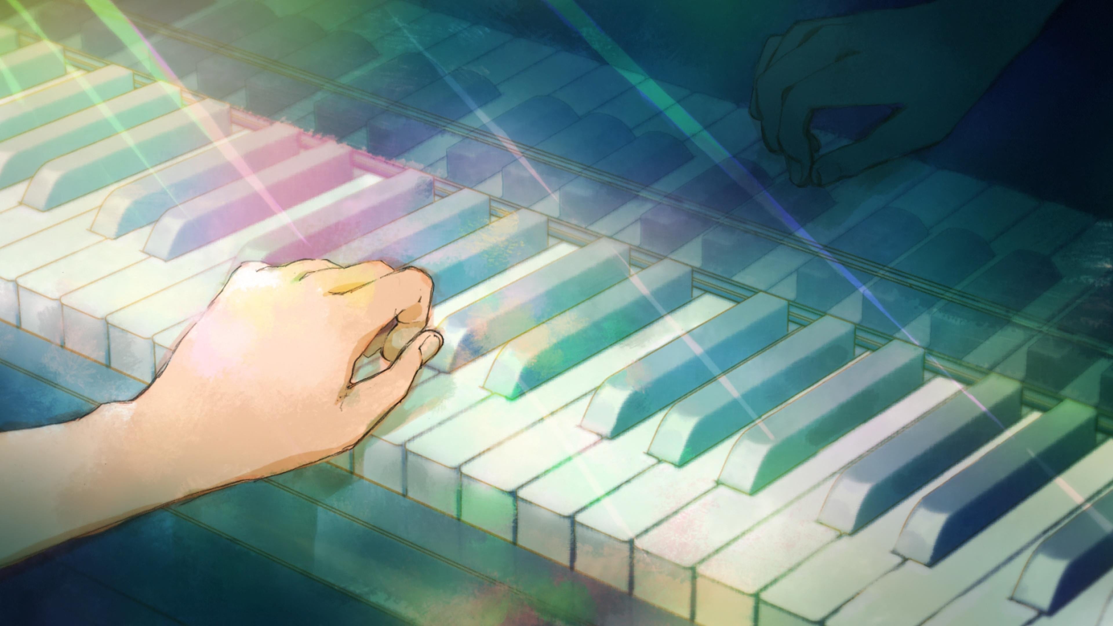 anime character playing piano digital wallpaper