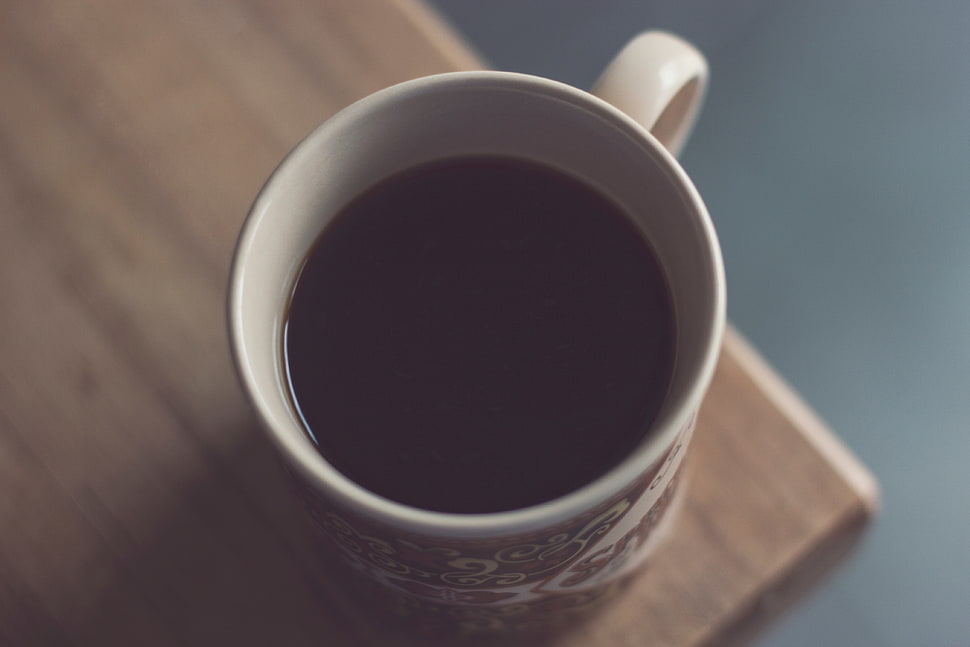 white and black ceramic mug HD wallpaper