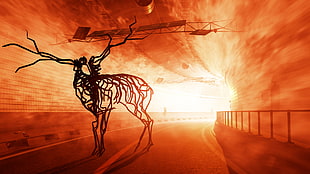 black deer figure, animals, digital art, skeleton, wires
