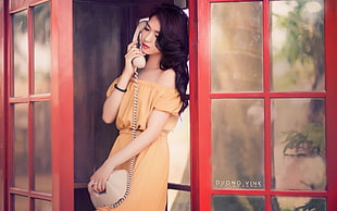 women's brown strapless dress HD wallpaper