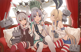 three female anime characters digital wallpaper, Kantai Collection
