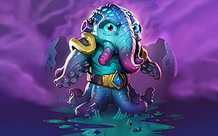 blue and purple octopus monster 3D wallpaper