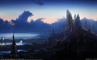 aerial view of city, futuristic, futuristic city, digital art, cityscape