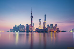 Oriental Pearl, Shanghai, city, cityscape, water