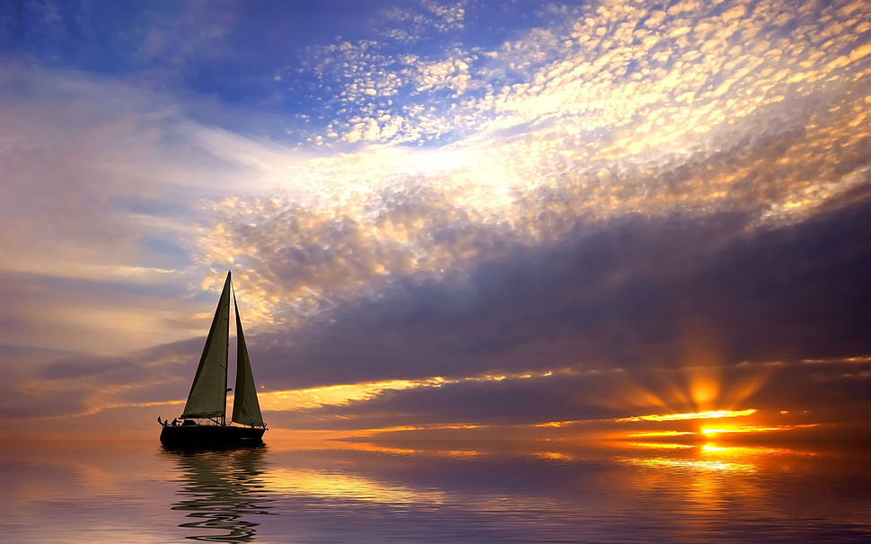 sailboat on sea during sunset HD wallpaper