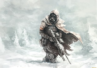 soldier in snow digital wallpaper