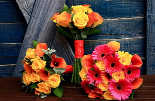 Gerberas,  Calla lilies,  Roses,  Bouquets HD wallpaper