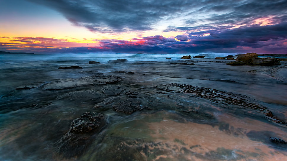 white clouds, landscape, sea HD wallpaper