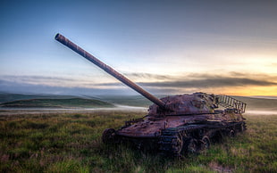 brown and black battle tank, tank, wreck