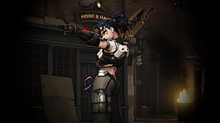 female shooter player illustration, Widowmaker (Overwatch), Overwatch HD wallpaper