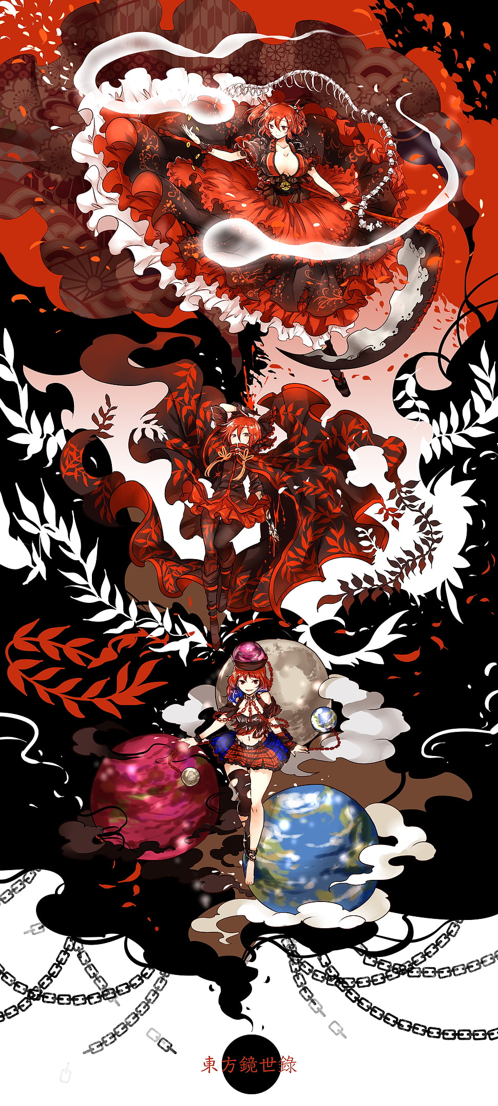 multicolored female character wallpaper, Touhou, Onozuka Komachi, Sekibanki, Hecatia Lapislazuli HD wallpaper