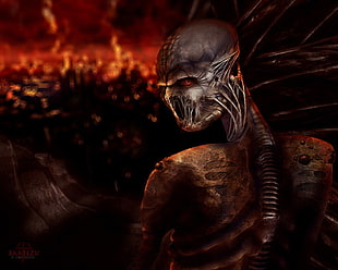 skeleton illustration, horror, dark fantasy, skull, apocalyptic HD wallpaper
