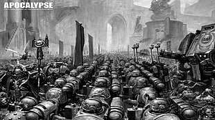 grayscale Apocalypse poster, space marines, Warhammer 40,000 HD wallpaper