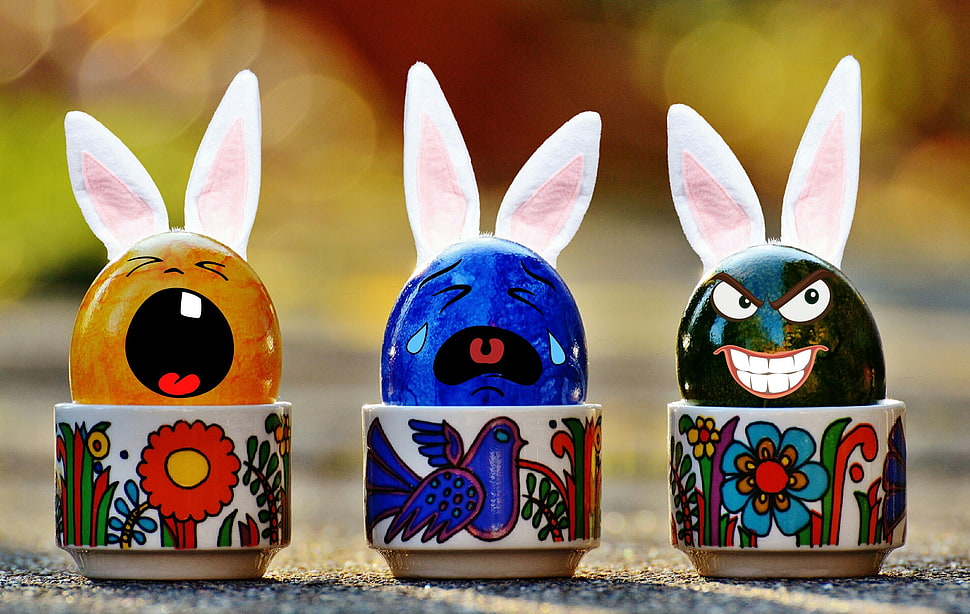 three ceramic polished bunny decors HD wallpaper