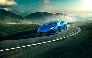 blue sports car, car, vehicle, Lamborghini Huracan
